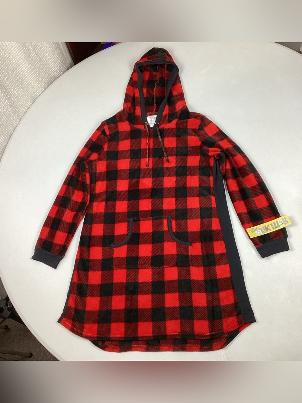 Muk Luks Buffalo Plaid Fleece Hoodie Sleep Dress Lounger Nightgown Large NWT